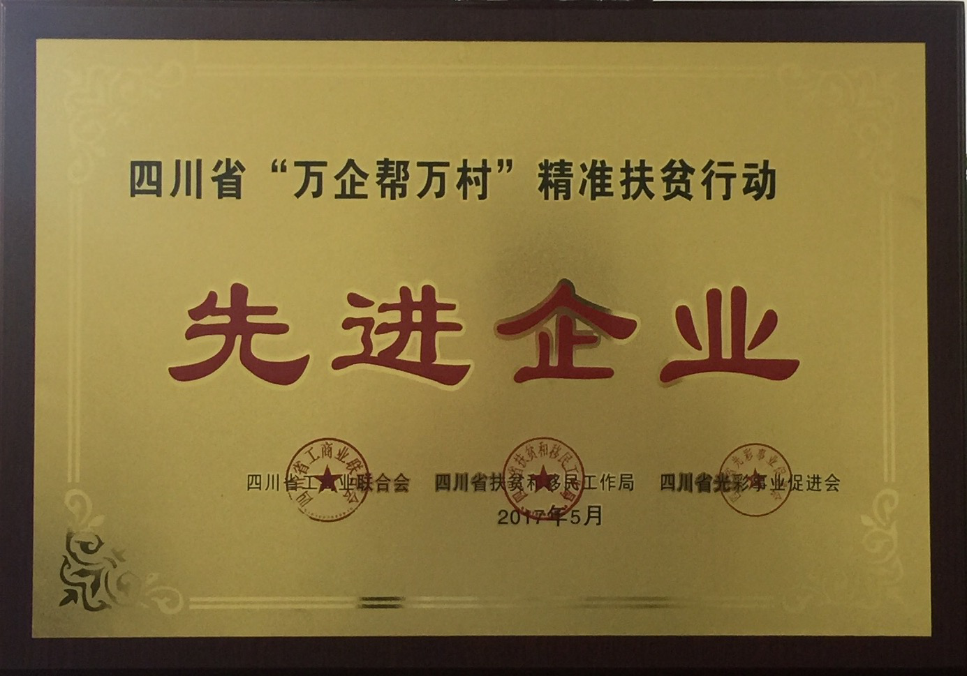 四川省萬(wàn)企幫萬(wàn)村精準(zhǔn)扶貧行動(dòng)先進(jìn)企業(yè)